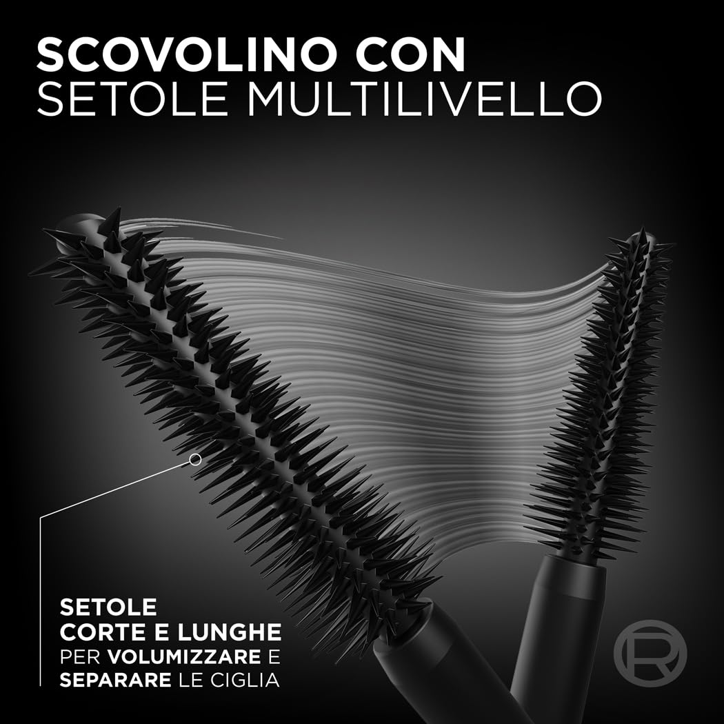 L'Oréal Paris Mascara Volumizzante, Ciglia a Ventaglio, Sguardo più Ampio, Adatto a Occhi Sensibili, Arricchito con 5% Stretchflex Complex, Senza Grumi, Panorama by Volume Million Lashes, Colore: Nero