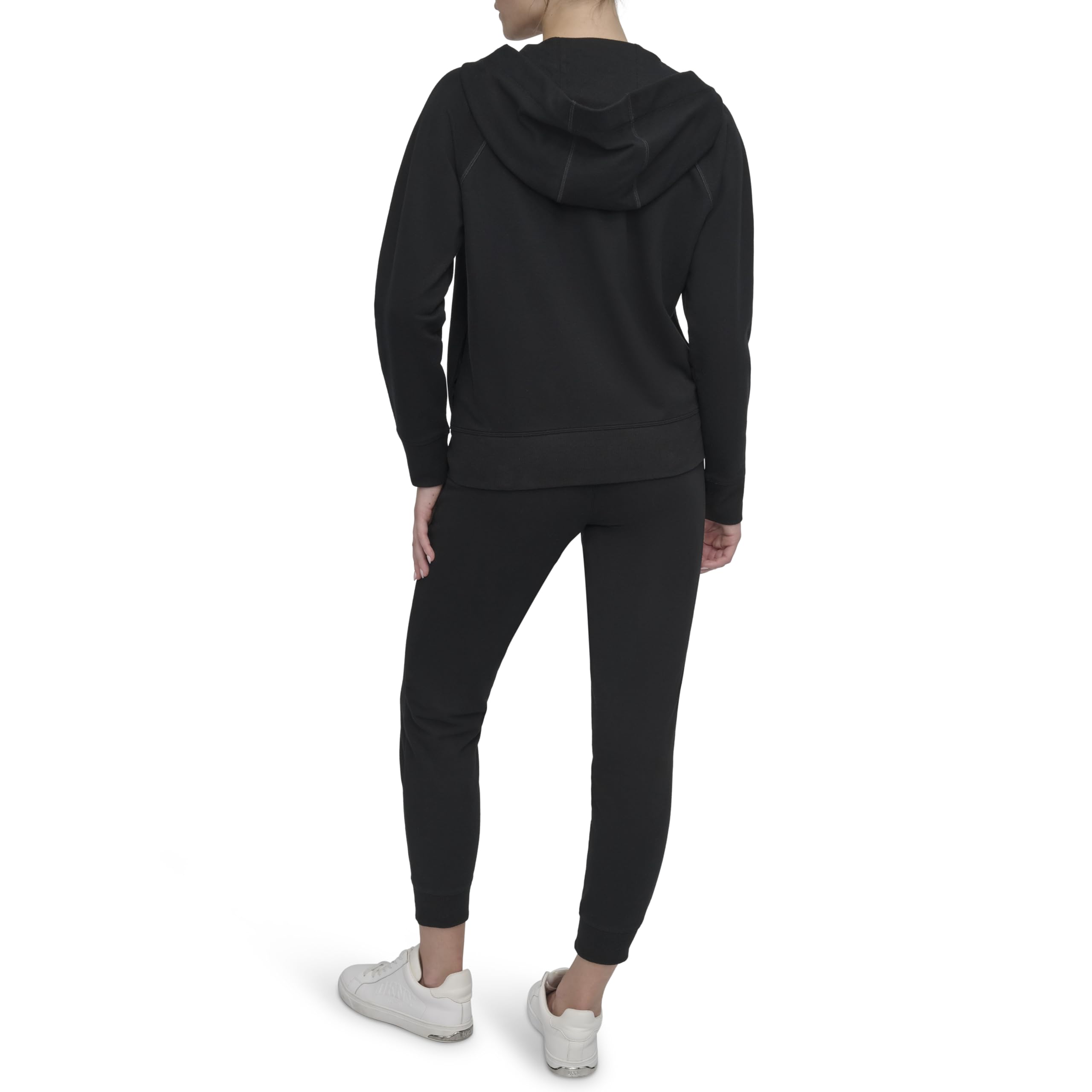 DKNY Logo Drawstring Full Zip Fleece Hoodie Sudadera con Capucha para Mujer