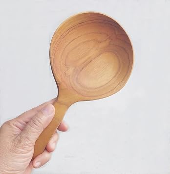Korean Boki Plate, Boki Handheld Dish, Wooden Spoon Plate with Handle Korean Style, Teak wood Tableware Dining Table Countertop Home Decor Eco Friendly Safe Serving Dish 5 x 9.25 in