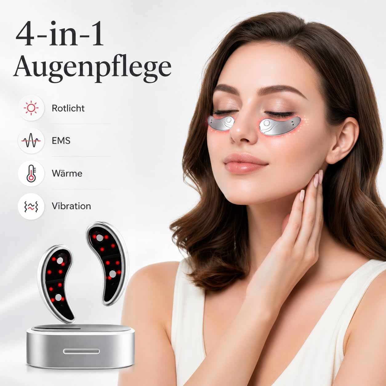 Augenmassagegerät mit Rotlicht Maske, Wärme, EMS Vibration, Elektrisches Eye Beauty Device gegen Augenringe, Tränensäcke & Falten, Leise Massage Maske für Augen, Wiederaufladbar