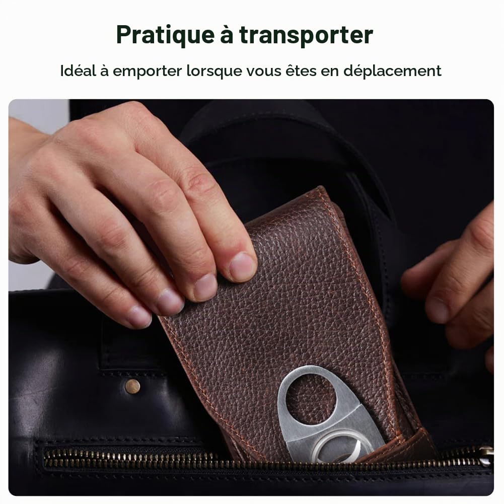 Hiram - Étui à cigares en cuir véritable avec humidificateur portable multifonctionnel pour voyage - Boîte à cigares et étui à pipe à tabac pour hommes, For 3 Cigars, Vintage