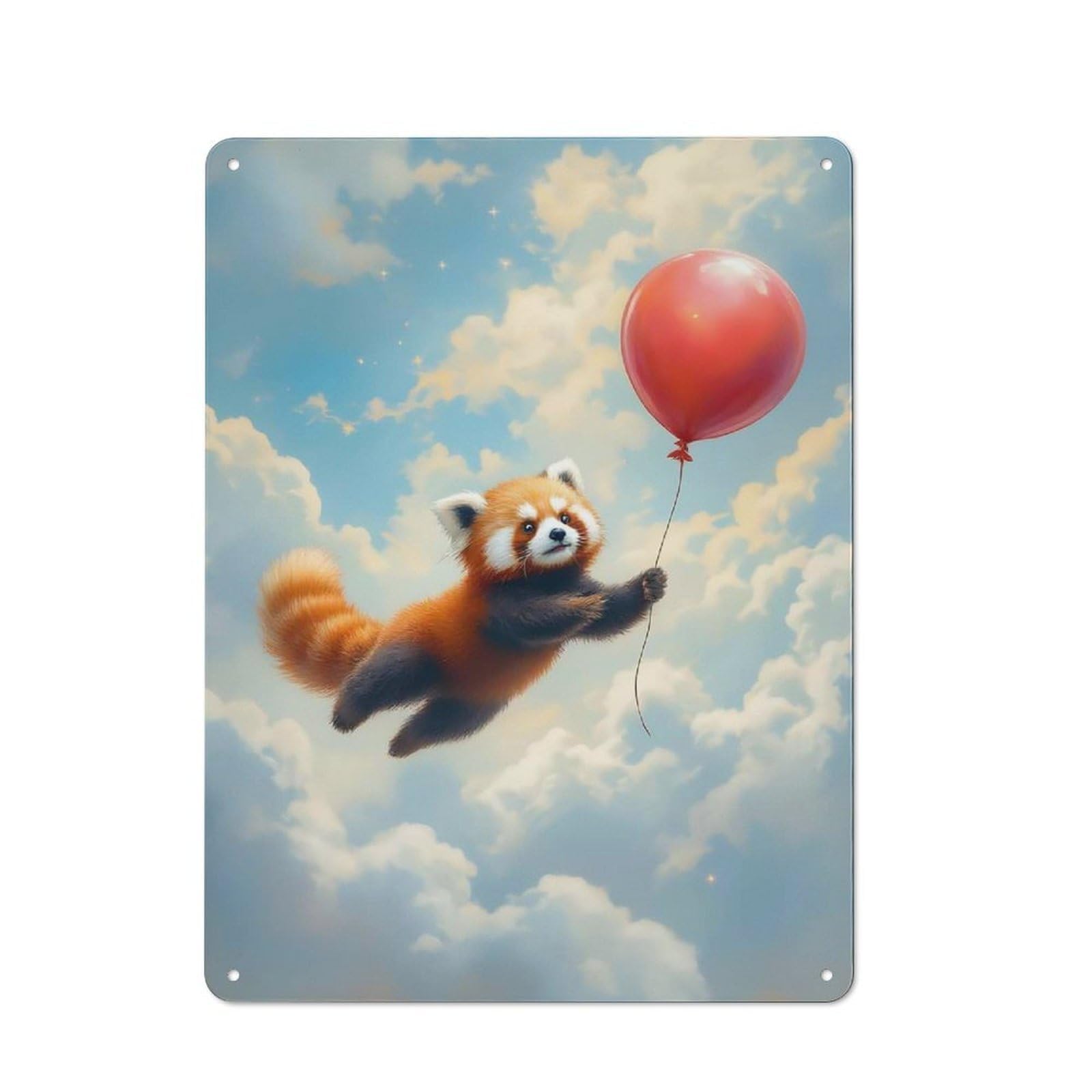 Vintage Metal Sign 40x30cm Featuring Red Panda Balloon Flight, Home Bar Decor for Cafe, Pub, Workshop Or Home Bar