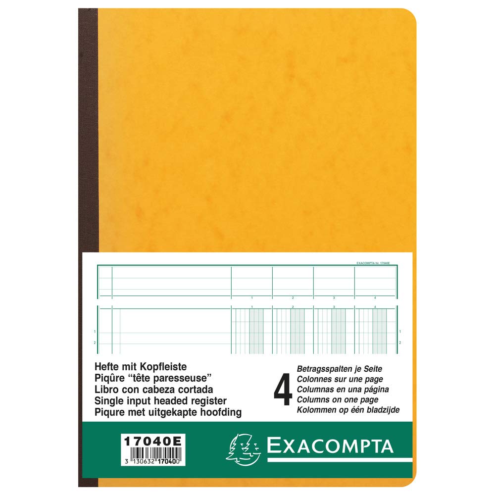 Exacompta 17040E - Libretto a più colonne rilegato con 4 colonne su 1 pagina e 34 righe, 40 fogli A4, 100 g, colori assortiti