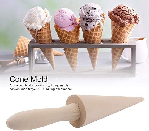 Vista 2 de Molde de cono de helado, rodillo de madera de cono de gofre, rodillo de pizzela, moldes de cuerno de crema de madera, decoración de pastelería