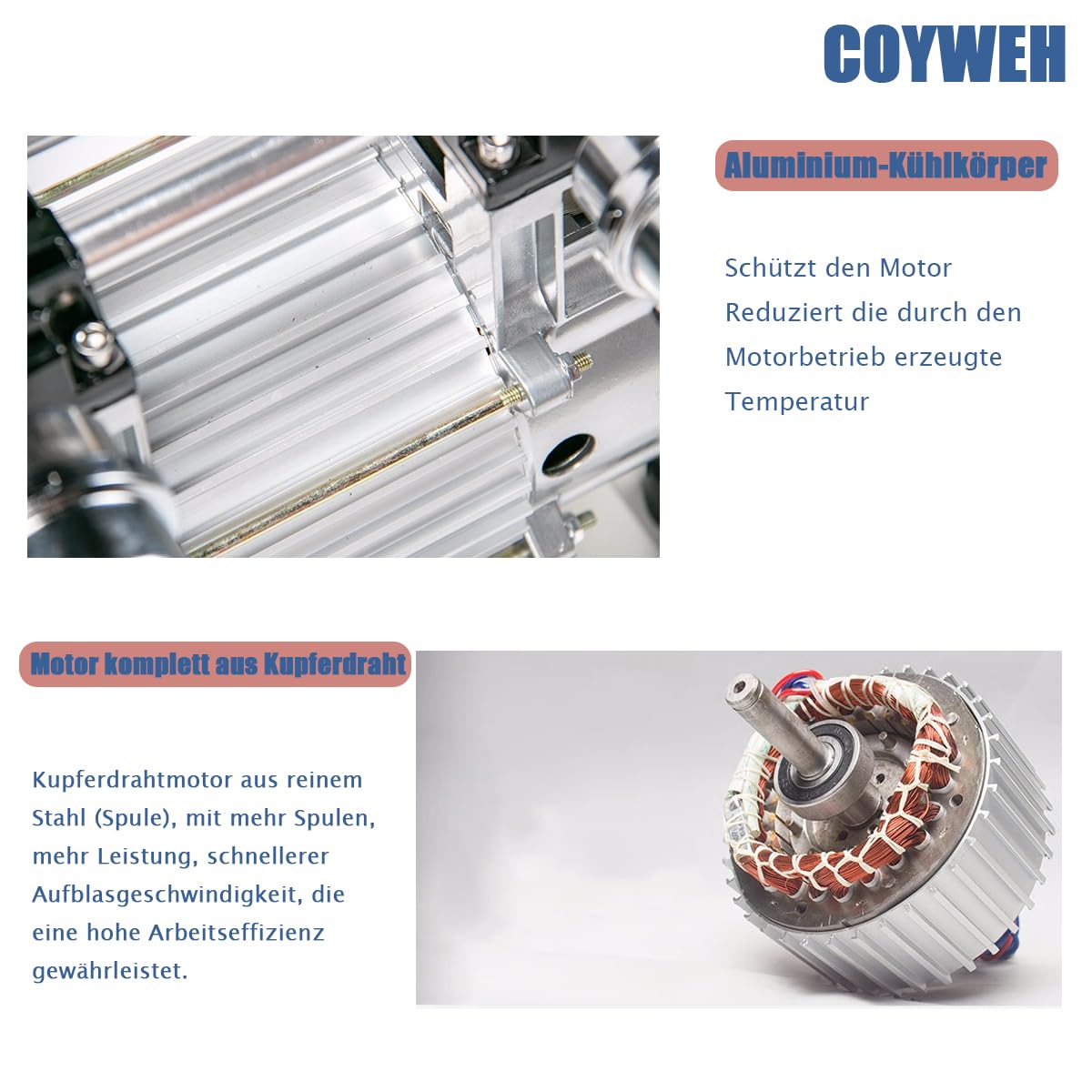 750W/1HP Flüsterkompressor 8 Bar Motor Ölfreies Kompressor Aggregat 145L/min 65dB leise ölfrei flüster Kompressor Compressor Mit 4 stoßdämpfenden Füßen