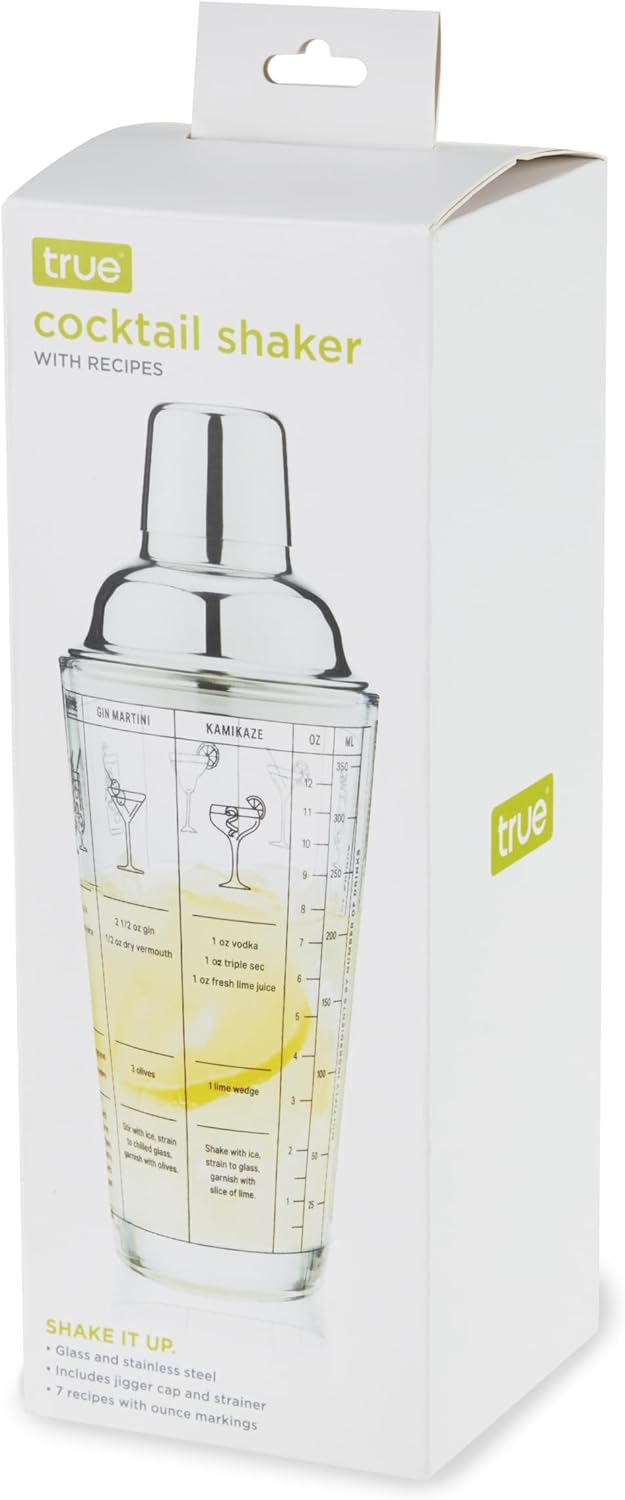True Glass Cocktail Shaker with 7 Classic Recipes and Measurements for Cold Brew Cocktails, Home Bar Accessories, Bar Tools, Bartender Gifts, Hosting Essentials, 13.5 oz, Set of 1, Clear - Image 9