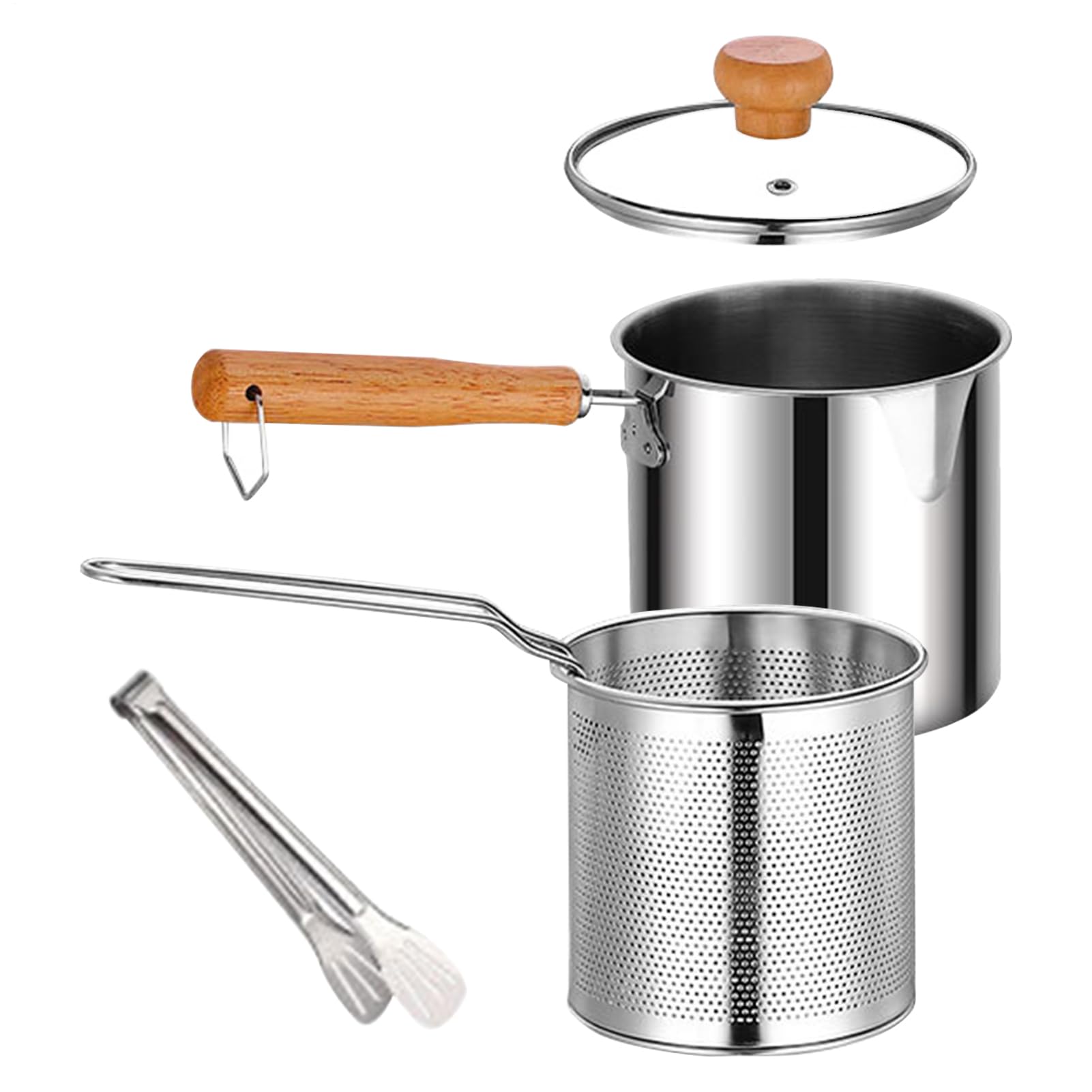 Freidora Acero Inoxidable - Freidora Pequeña Con Cesta, Malla Y Tapa A Prueba De Polvo - Olla Colador Versátil Para Grasa, Freír, Cocinar
