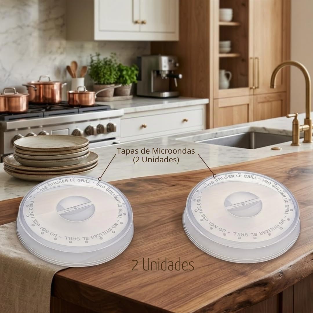 Set de 2 tapas microondas - 27,5 cm Diámetro, Libre de BPA - Tapaderas de microondas - con Orificios de Vapor, Multiusos.