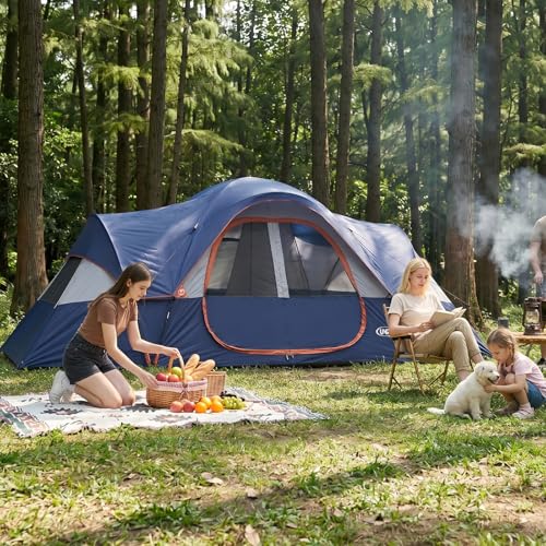 UNP Camping Tent 10-Person-Family Tents, Parties, Music Festival Tent, Big, Easy Up, 5 Large Mesh Windows, Double Layer, 2 Room, Waterproof, Weather Resistant, 18ft x 9ft x78in (Navy Blue) by unp - Image 7