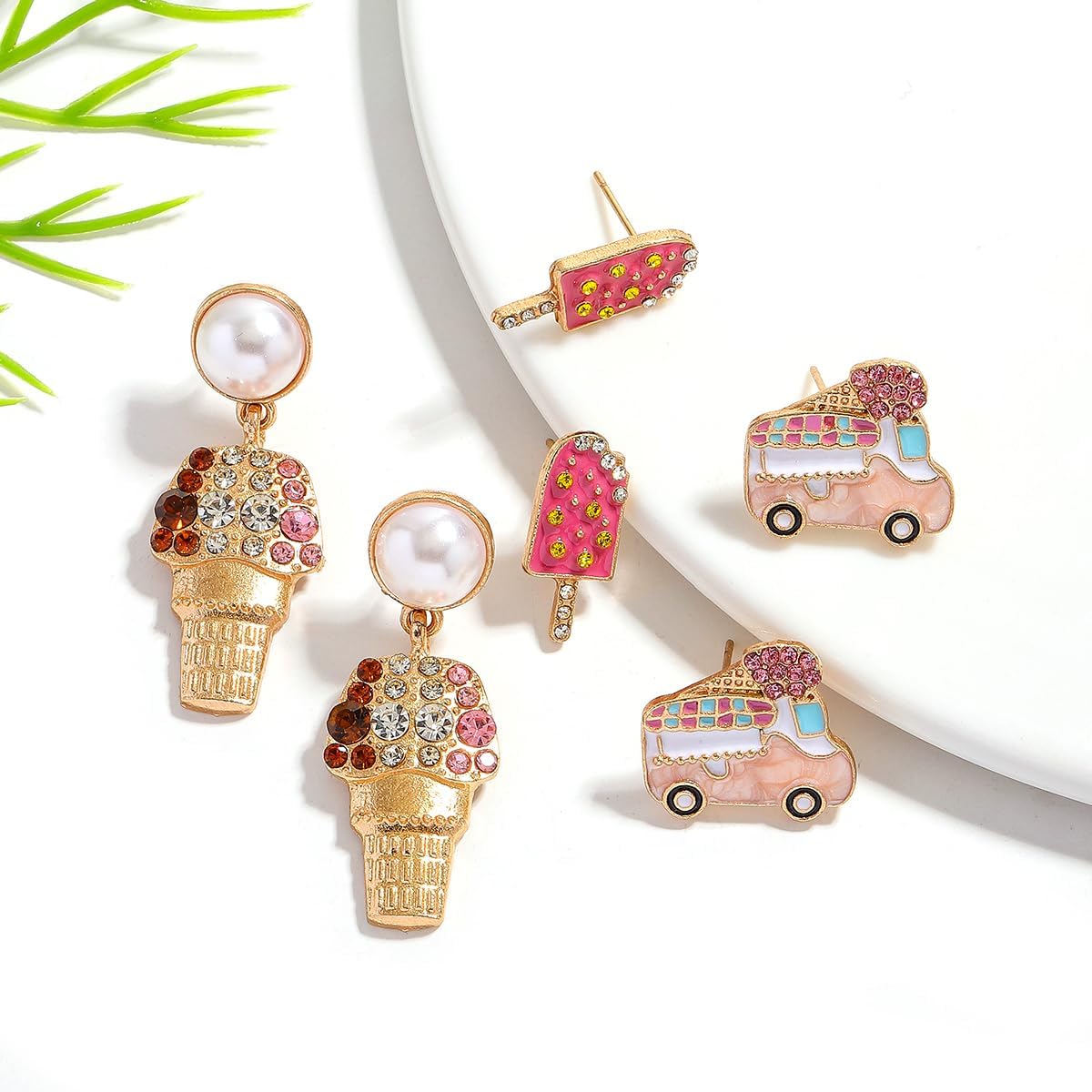 Food Drink Stud Earrings Set for Women, Cute Food-themed Statement Earring Studs with Rhinestone, Fashion Summer Fun Jewelry Gifts - Image 6