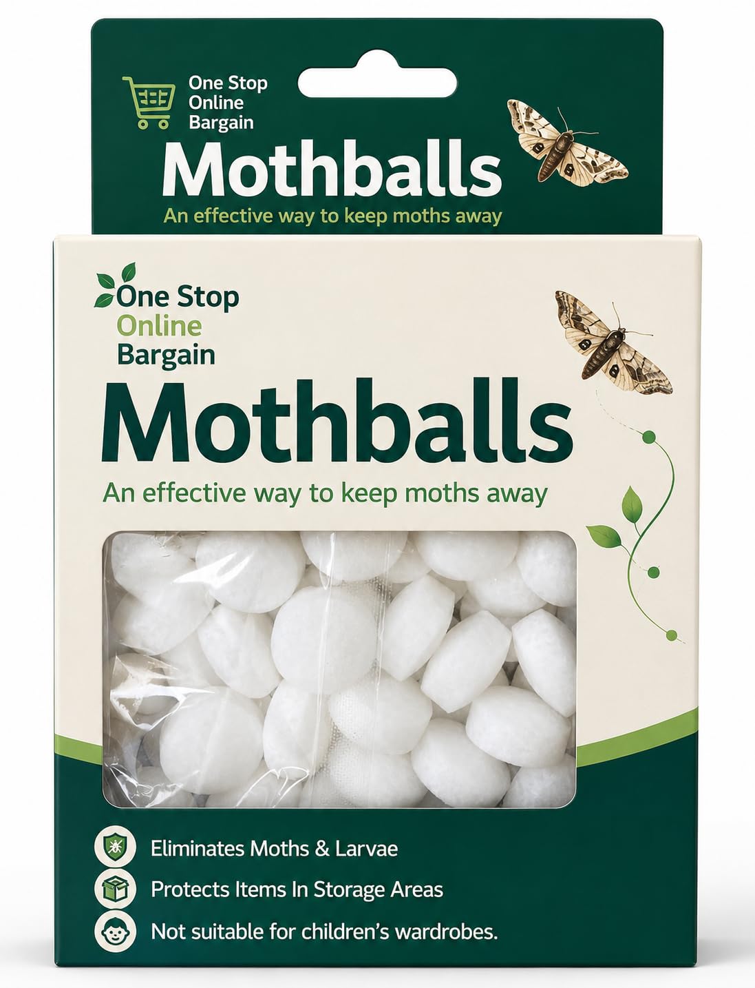one stop online bargain Pack of 50 Mo th Balls, Natural Moth Balls, Old Fashioned Natural Mo th Balls, Balls For Mo th Protection In Wardrobes Drawers, Storage Boxes Anti Insect Garden Care, Etc