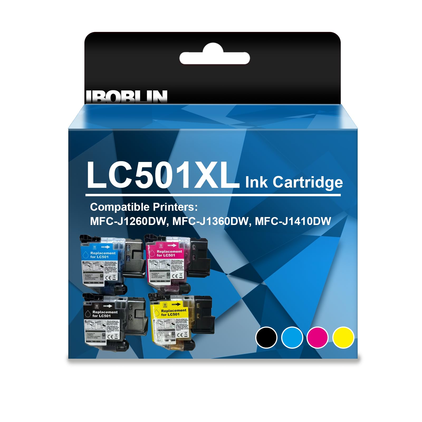 LC501XL Ink Cartridges High Yield Compatible for Brother LC501XL Ink for MFC-J1260DW, MFC-J1360DW, MFC-J1410DW (4Packs,Black, Cyan, Magenta, Yellow,with Chip)