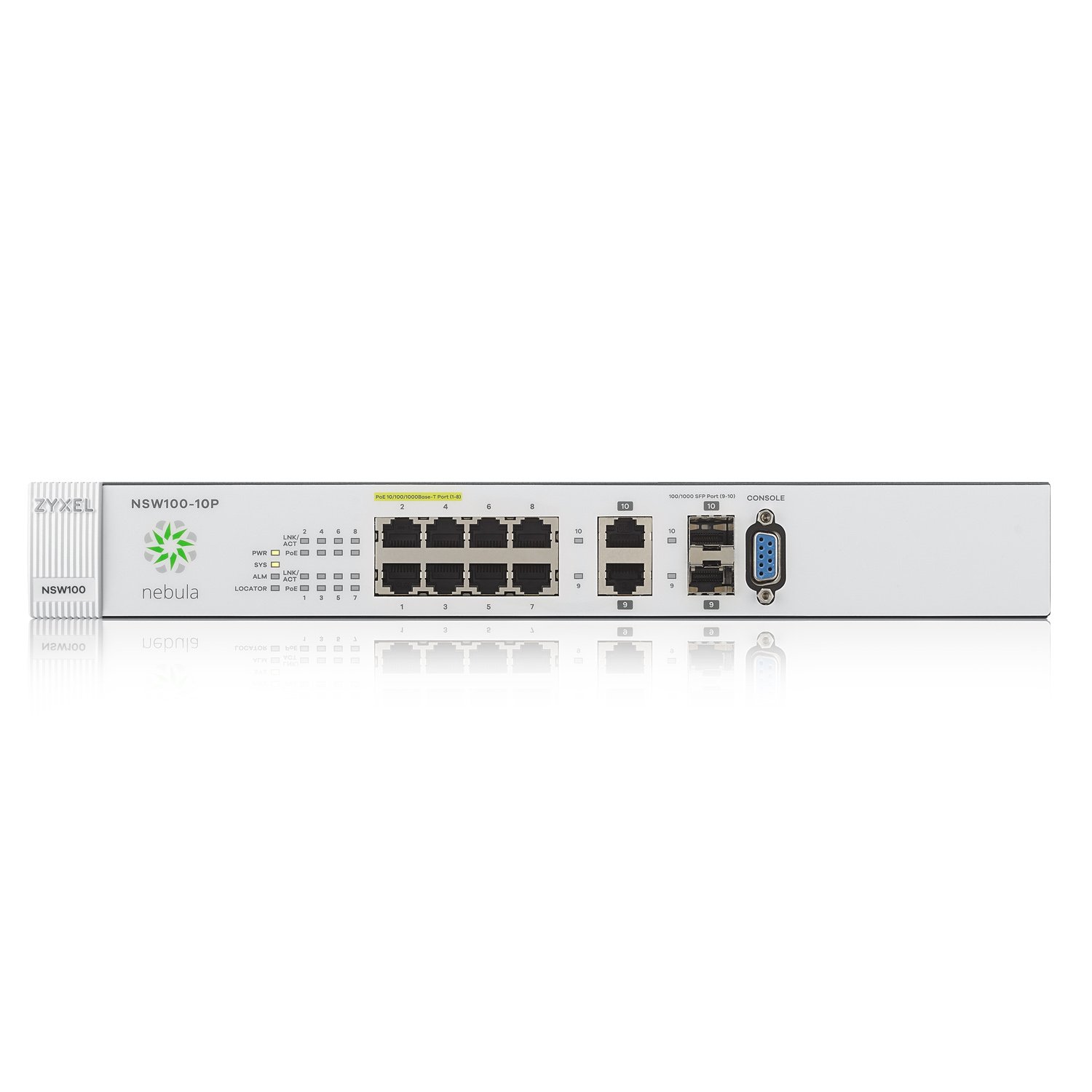 Zyxel Nebula Cloud Managed 10-Port Gigabit PoE+ Layer 2 Switch, 180W Power Budget (Bundled with 1 Year Enterprise License) [NSW100-10P]