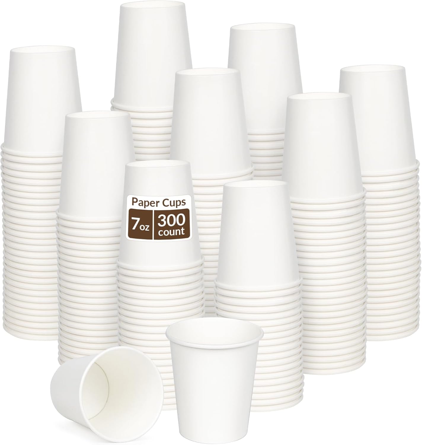 ESSENTIAL 300 Pack 7 oz Disposable Paper Coffee Cups, White Drinking Cup for Hot/Cold Beverage, Hot Coffee Cups for Party, Picnic, Travel,and Events
