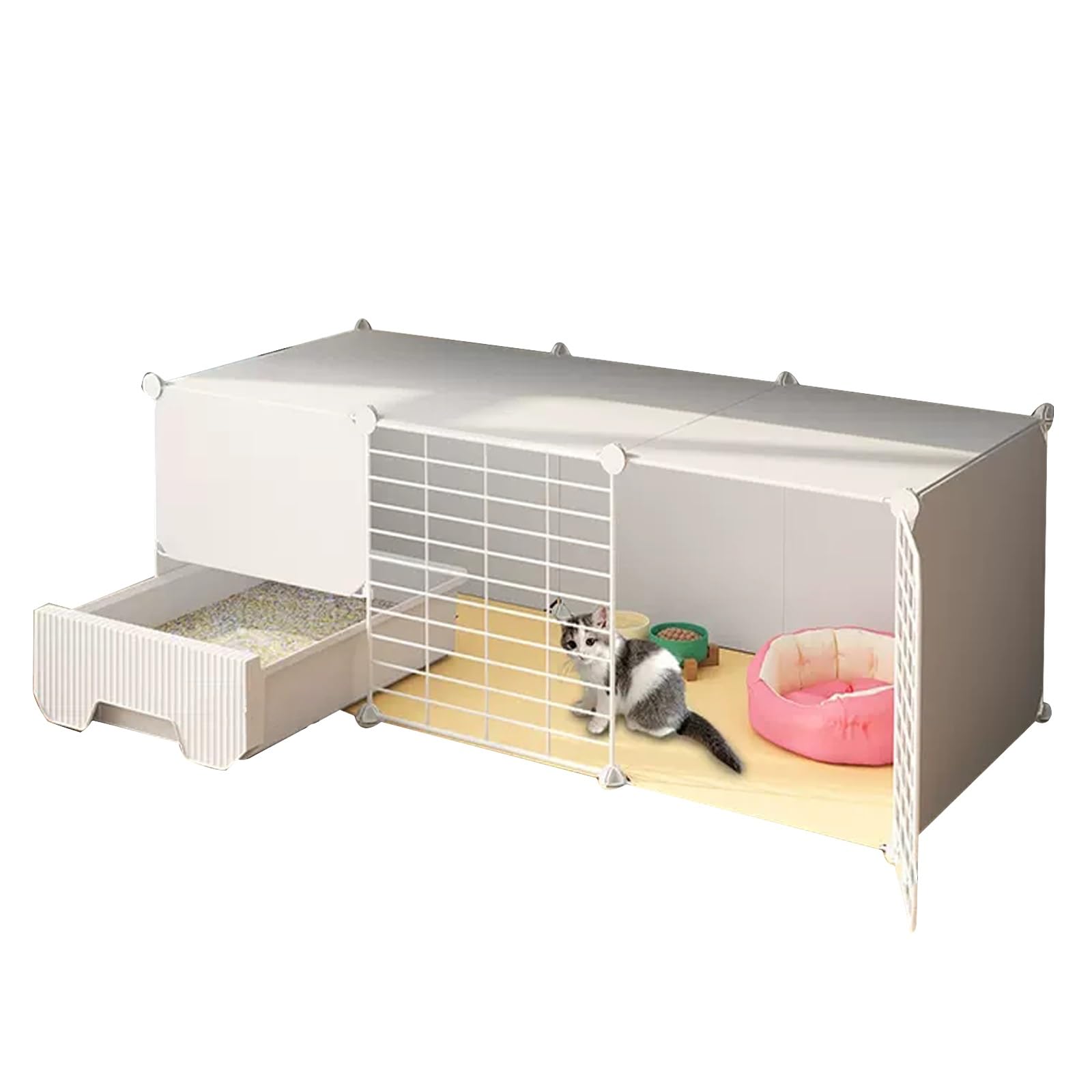 Cage chat d'intérieur avec bac à litière intégré enclos amovible 107x37cm
