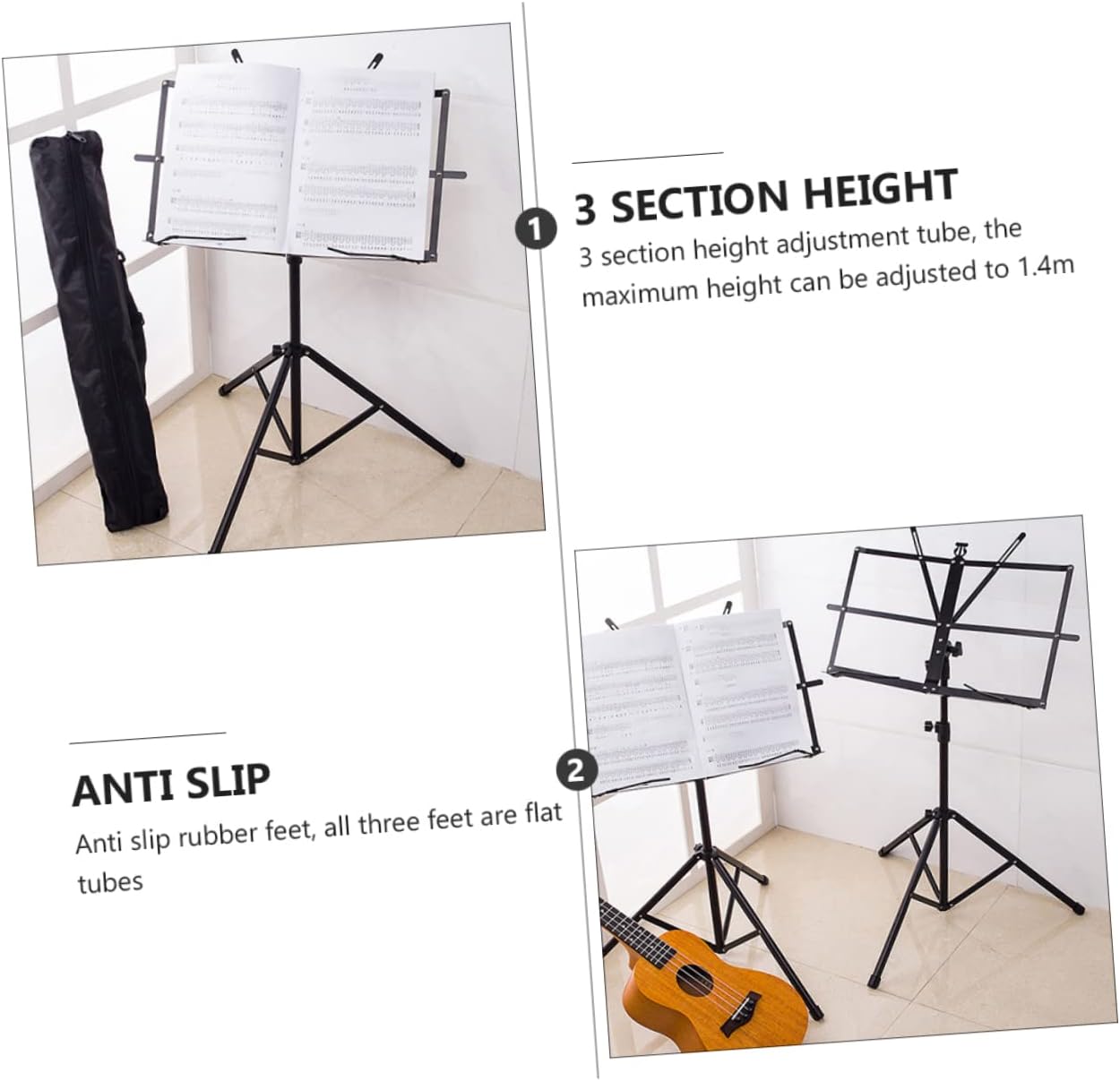 Folding Sheet Music Stand Portable Desktop Book Holder Music Rest Clip Thickened Plastic Construction for Stability