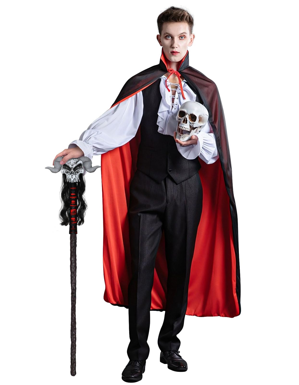 Spinosaurus 38" Halloween Wizard Staff Voodoo Skull Staff Wicked Sheep Horn Elder Wand Gothic Fancy Dress Cane Voodoo Costume Accessories - Image 4
