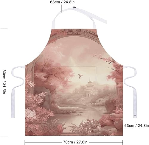 Miniatura 2 de MUSM Apron for Adults - 27.6 X 31.5 Inch, Heavy-Duty Polyester Aprons with Two Large Pockets, Waterproof Retro Peach Flowers Kitchen Apron for