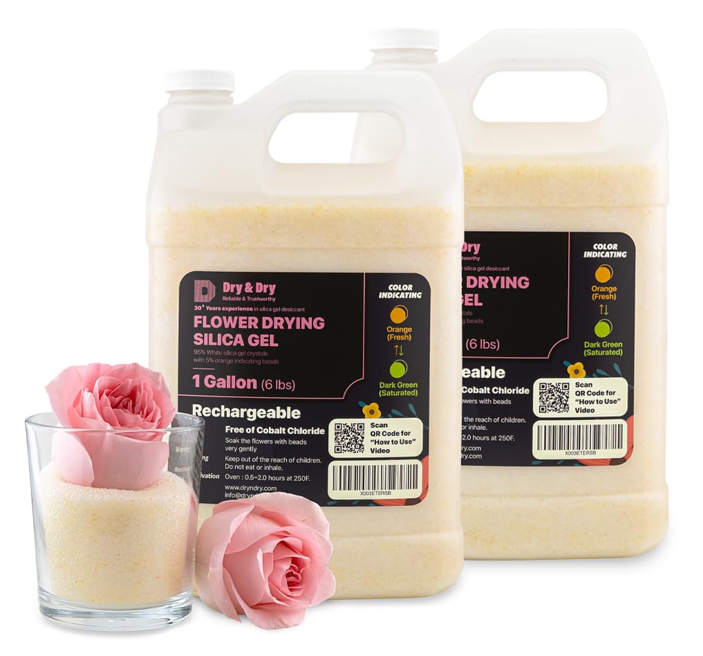 Dry & Dry (2 Gallon-NET 12 LBS) Color Indicating Premium Silica Gel Flower Drying Desiccant - Flower Drying Silica Gel Desiccant(12 LBS Reusable) Silica Gel