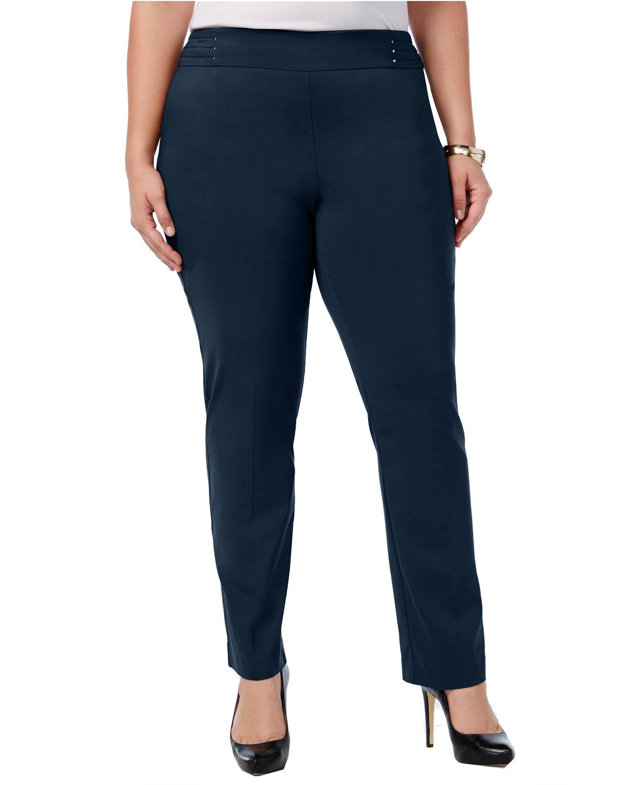 Womens Studded Rivet-Waist Pull-On Pants 20W Plus Intrepid Blue