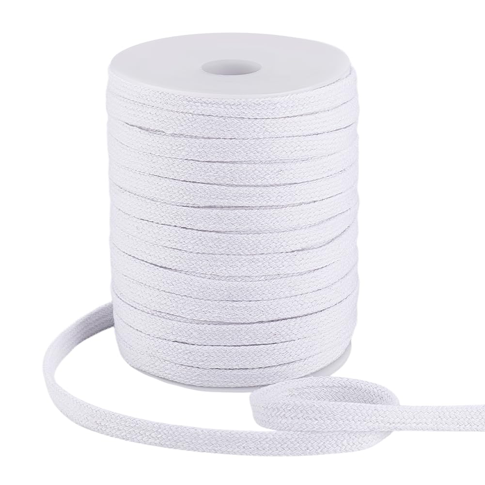 PH PandaHall 43 Yards Flat Drawstring Cord, 3/8 Inch White Replacement Cotton Cord Rope Piping Cords Cording Macrame Rope Corset Strings for Sweatpants Garment Pants Coats Bags Trunks Jackets