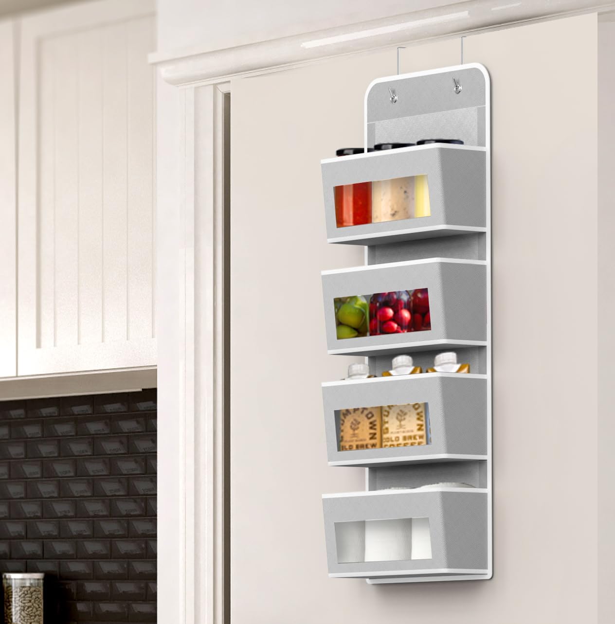 Simple Houseware 4 Clear Window Pocket Over Closet Door Storage Hanging Organizer for Bedroom, Bathroom, Pantry, Gray - Image 3