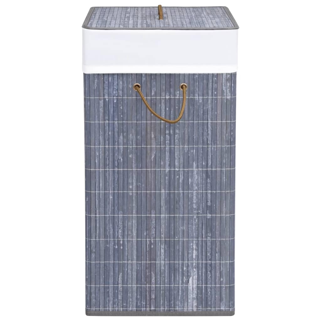Cesto portabiancheria in bambù con 2 scomparti, 100 l, grigio, pieghevole, con manici, per bagno, camera da letto, cameretta dei bambini, contenitore salvaspazio per la biancheria sporca e la