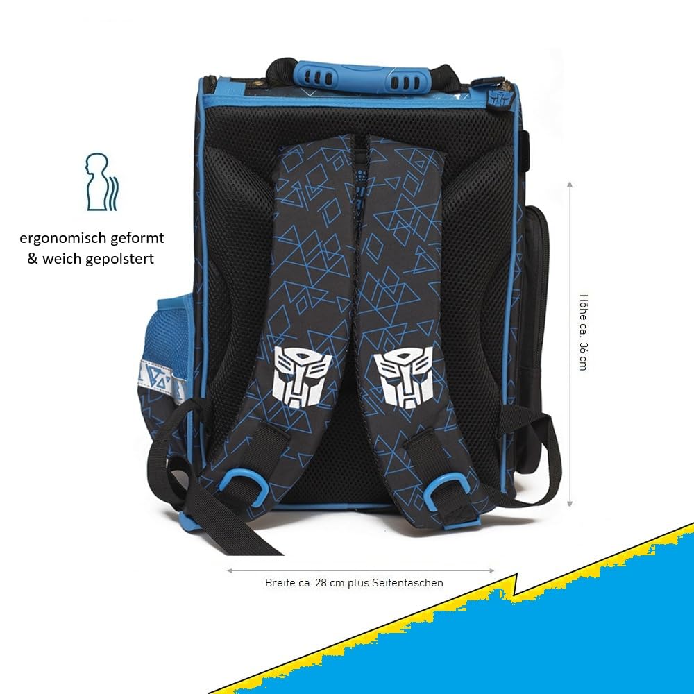 Familando - Schulranzen Set 8-teilig mit Sporttasche - Transformers - Ergonomisch, stabil & mit gepolstertem Rücken - 1000g leicht - 15L Volumen - Mit Reflektoren - Für Grundschule ab 1. Klasse