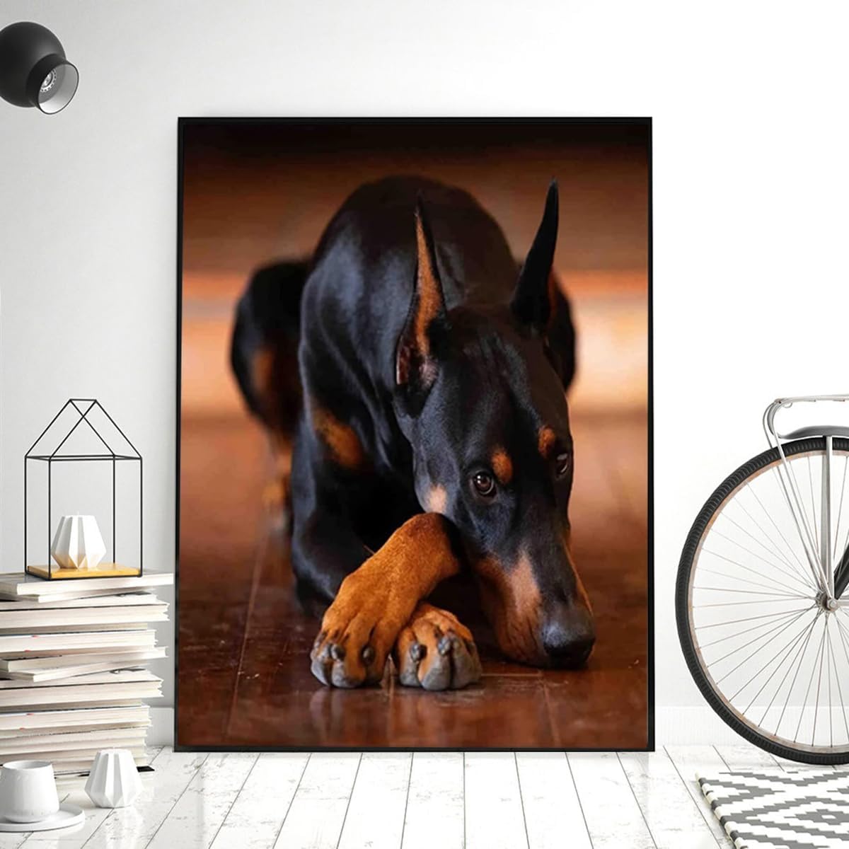 Christmas Gift Doberman Pinscher Diamond Painting Kits for Adults, Diamond Art DIY 5D Full Drill Round Crystal Rhinestone Arts Crafts Home Wall Decor for New Year's Day Valentine's Day 12x16 inch