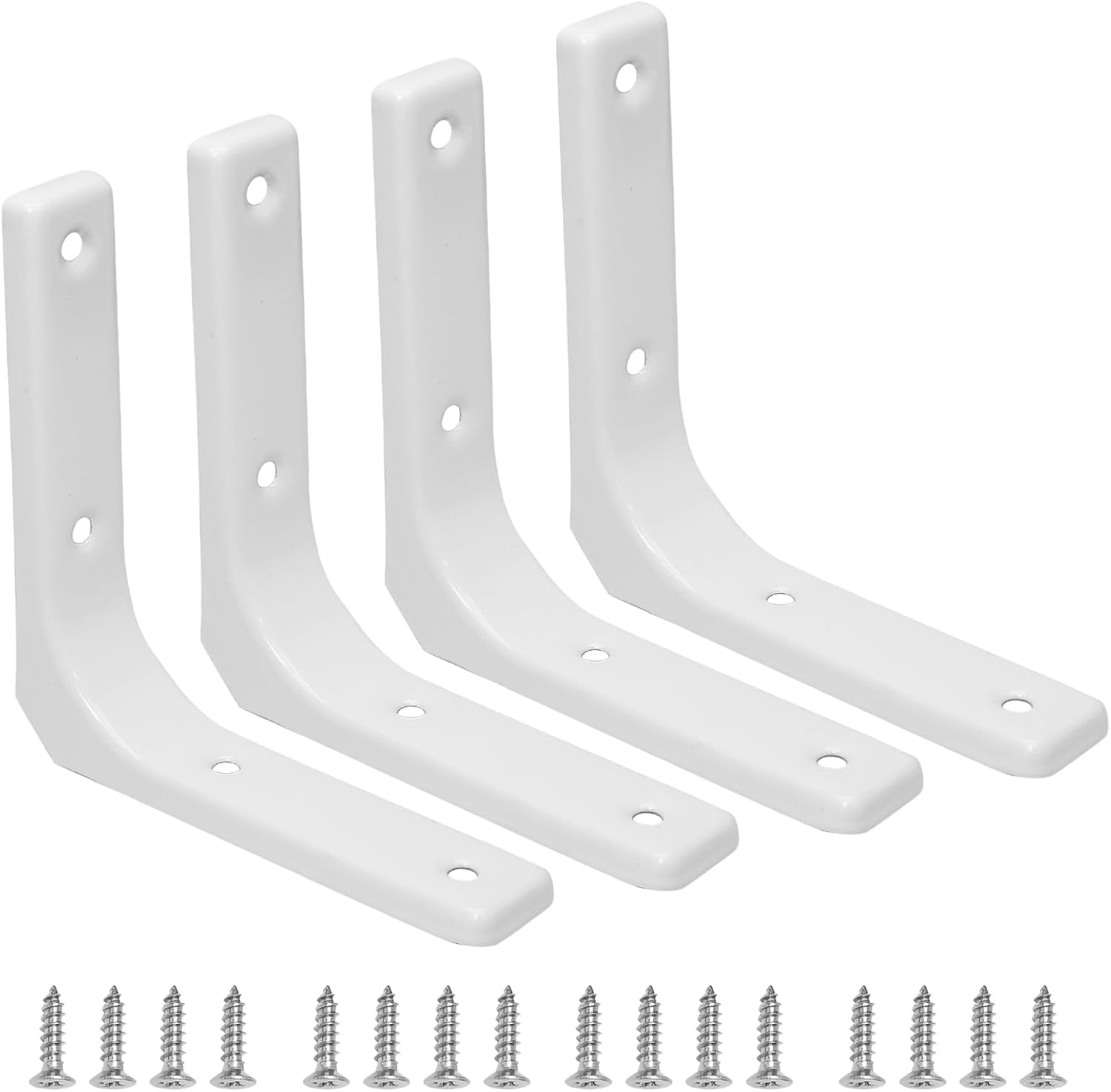 Hordion 4pcs Wall Shelf Brackets 4 Inch, Heavy Duty L Bracket Right Angle Brackets Steel Corner Brace with Screws for Wood Shelves Cabinets, Black