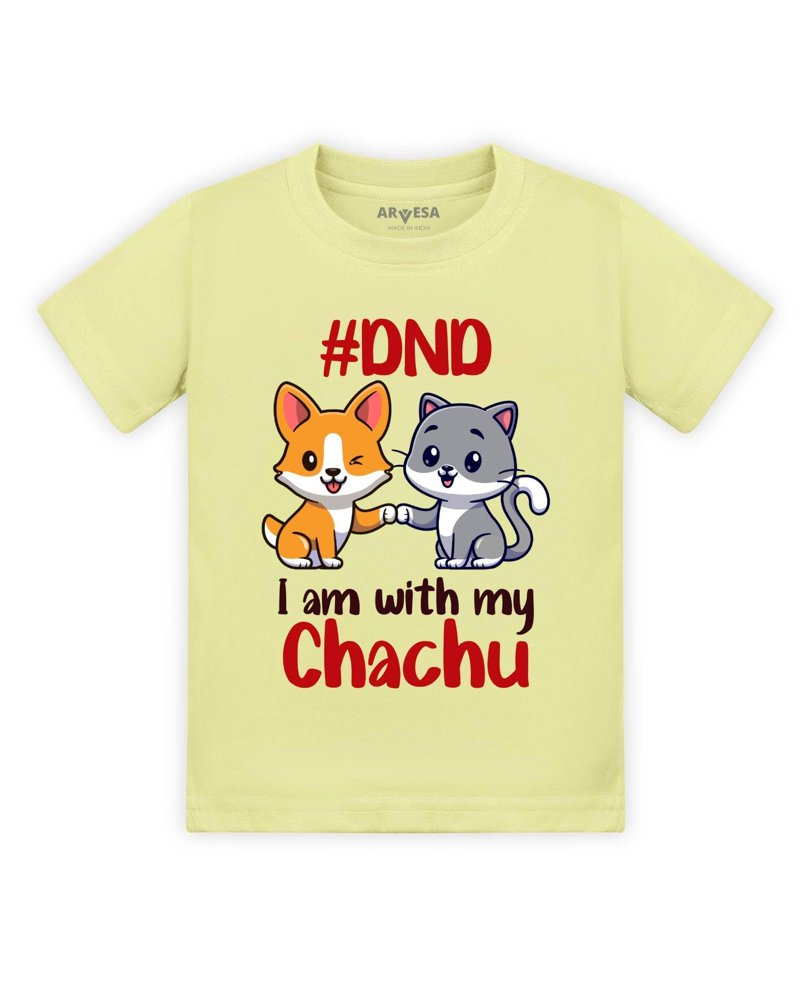 ARVESA Baby T Shirt Chachu Theme for Baby Boy and Baby Girl Cotton 0–12 Months Design No 1163 - DND I Am with My Chachu Yellow