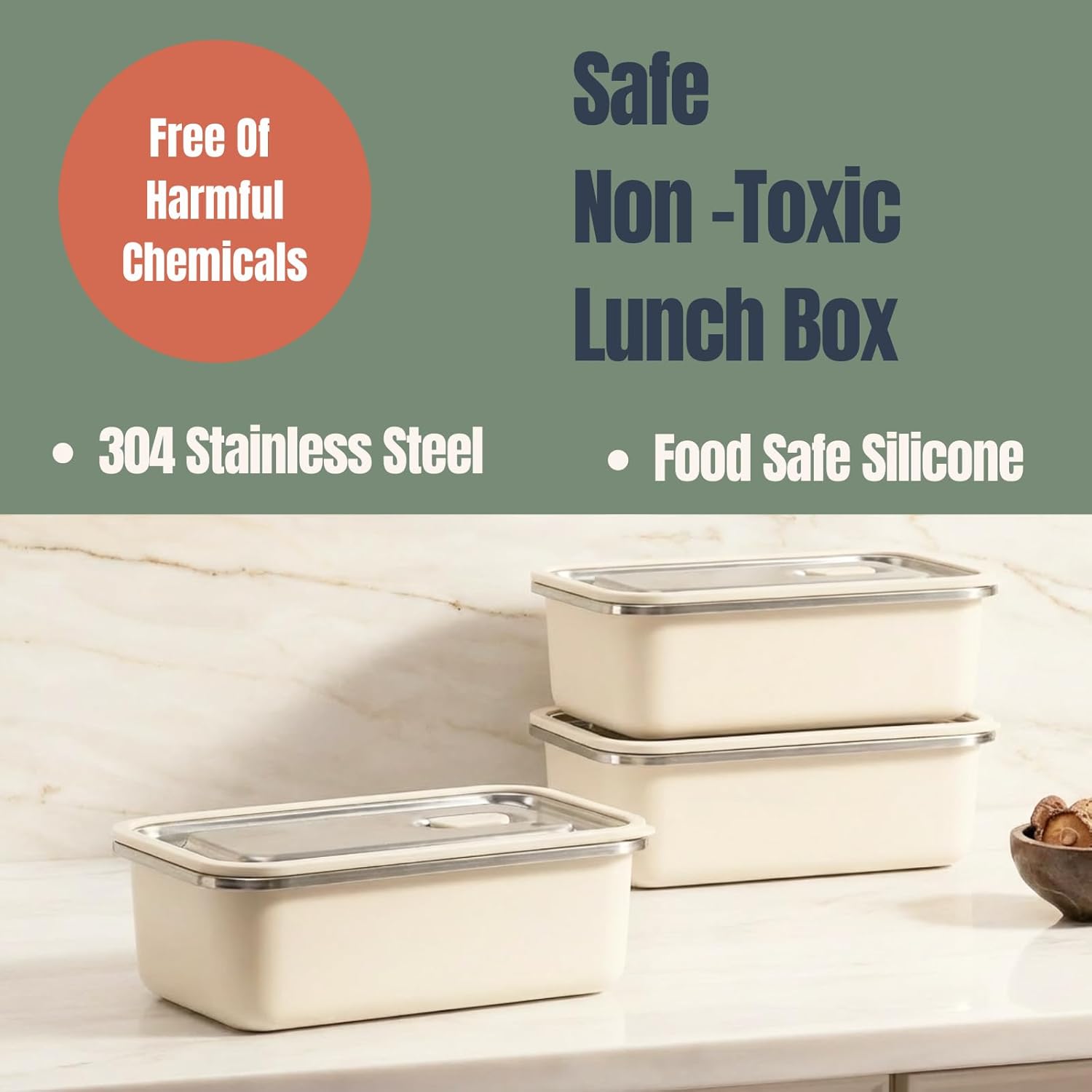 Modaniam ModaniamStainless Steel Bento Box, Stainless Steel Lunch Box for Adults, 42 OZ, Metal Lunch Box, Lunch Containers with Compartment, Vanilla, Leak Proof