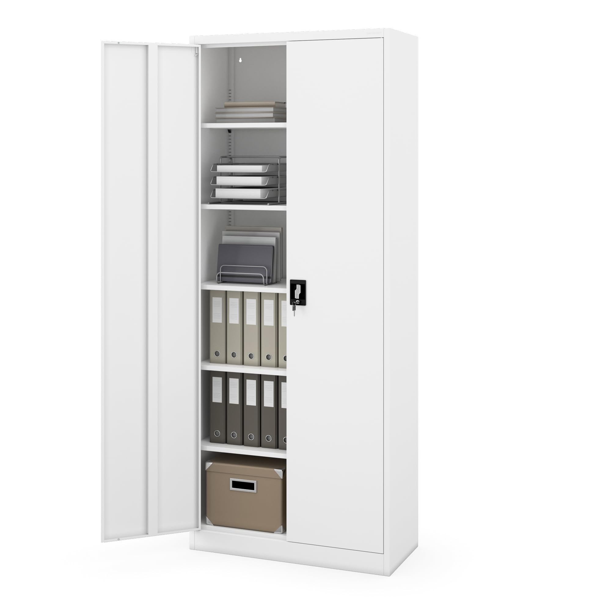 Jan Nowak Aktenschrank aus Metall abschließbar Büroschrank Metall hoch Werkstattschrank Metall Dokumentenschrank Büro 220 x 90 x 40 cm mit 5 verstellbaren Fachböden Weiß