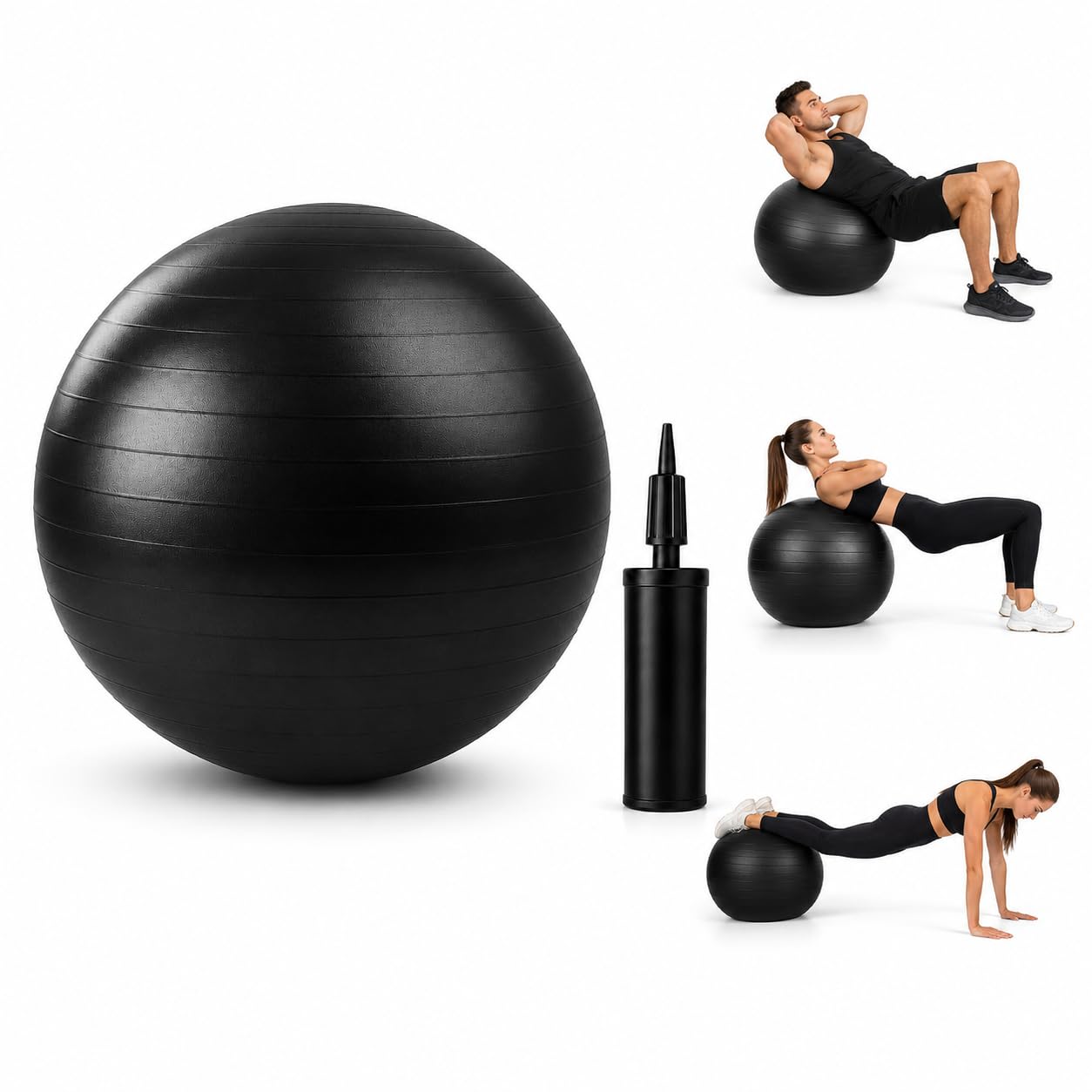 XAVRO Anti Burst Yoga Ball with Pump, Black Exercise Ball Non Slip Swiss Fitness Ball for Pilates, Physiotherapy, Balance, Core Training and Home Gym Workouts (65cm)