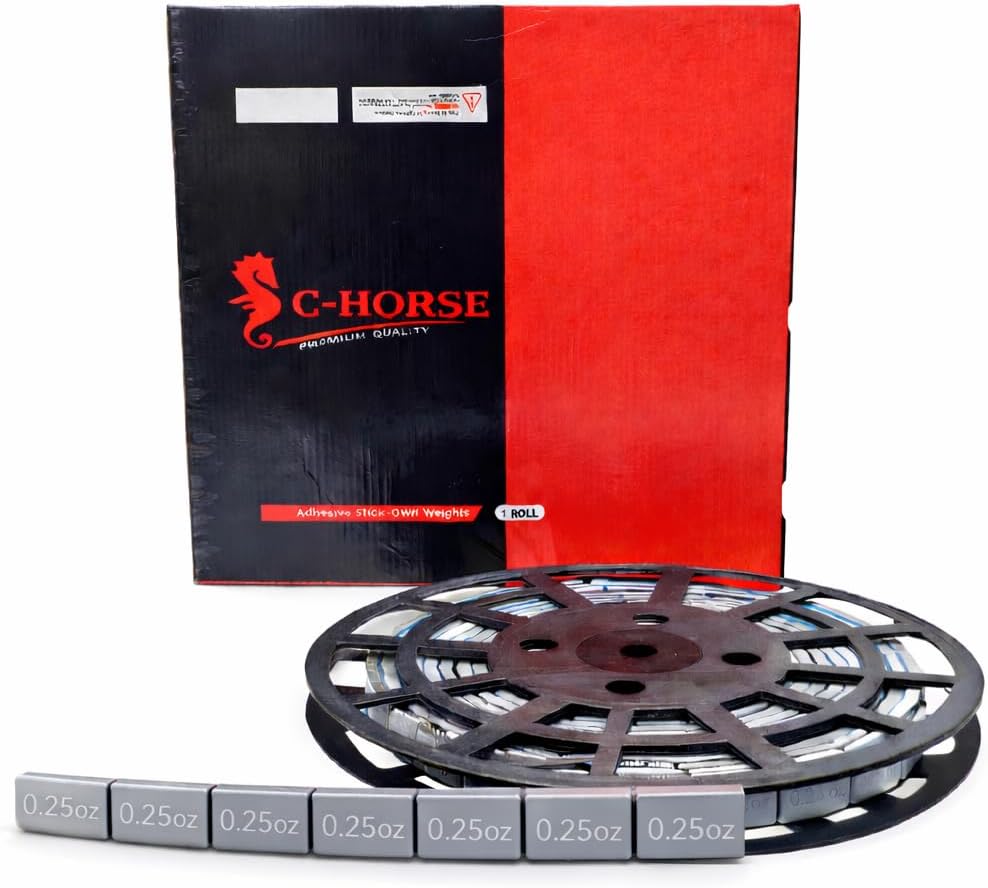 C-HORSE 1oz Black Stick-On Wheel Weights Roll – Adhesive Tire Balancing Wheel Weights, 180pcs Steel Segments,12 lbs Wheel Balancer Tape