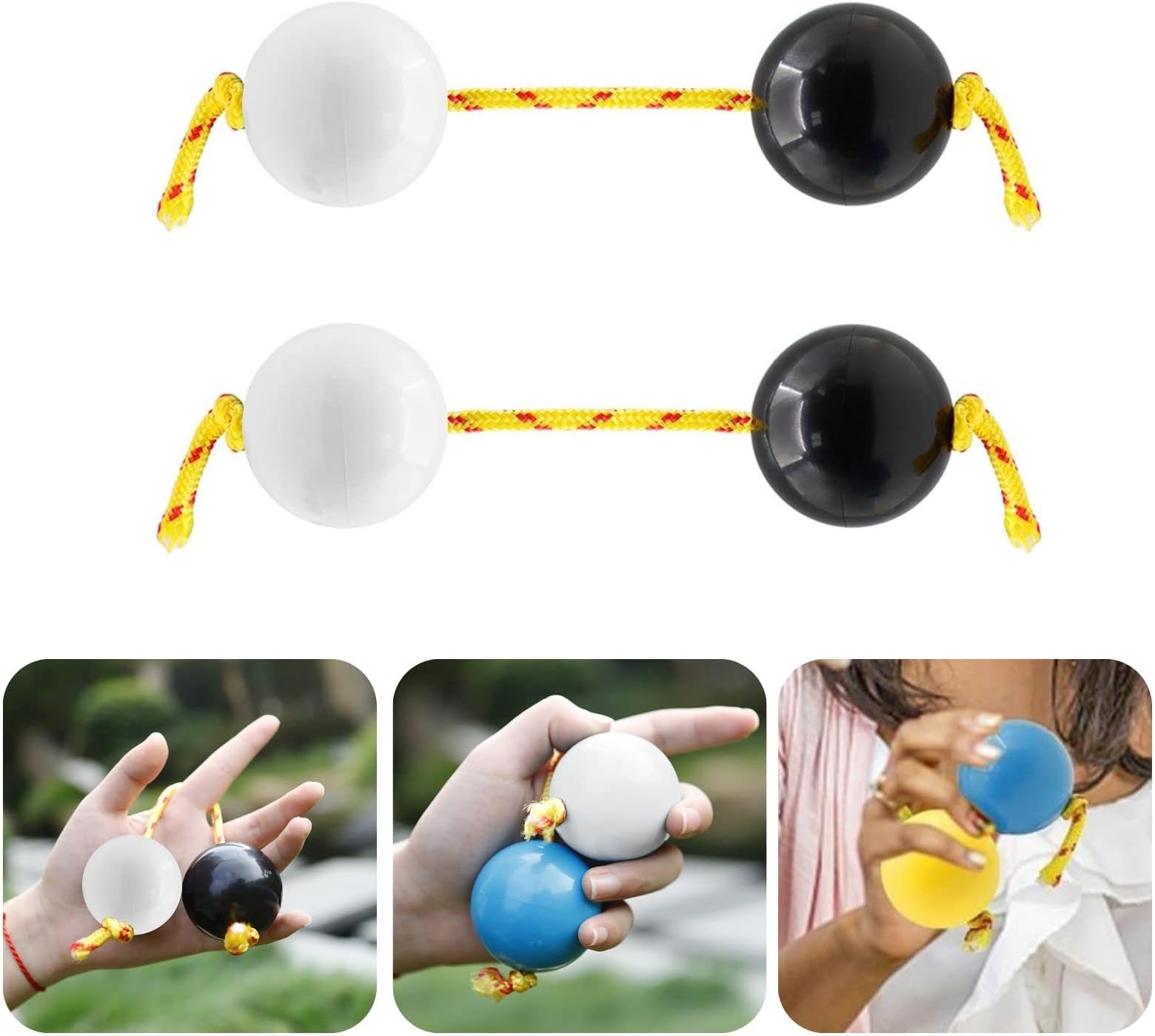 Aslatuas Rhythmic Ball Kashaka Instrument, 2 Pair Durable ABS Kashaka Music Egg Shaker, Double Gourd Easy to Play for Adults & Teenagers at Parties, Shows(Black+White)