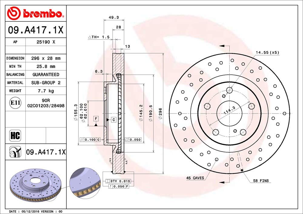 Brembo Xtra 09.A417.1X - Przednia perforowana tarcza hamulcowa, Zestaw 2