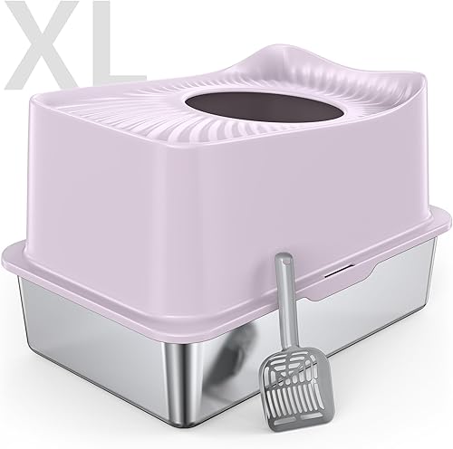 Miniatura 13 de Caja de arena cerrada de acero inoxidable para gatos con tapa, caja de arena extra grande XL para gatos grandes, bandeja de arena de metal de lado