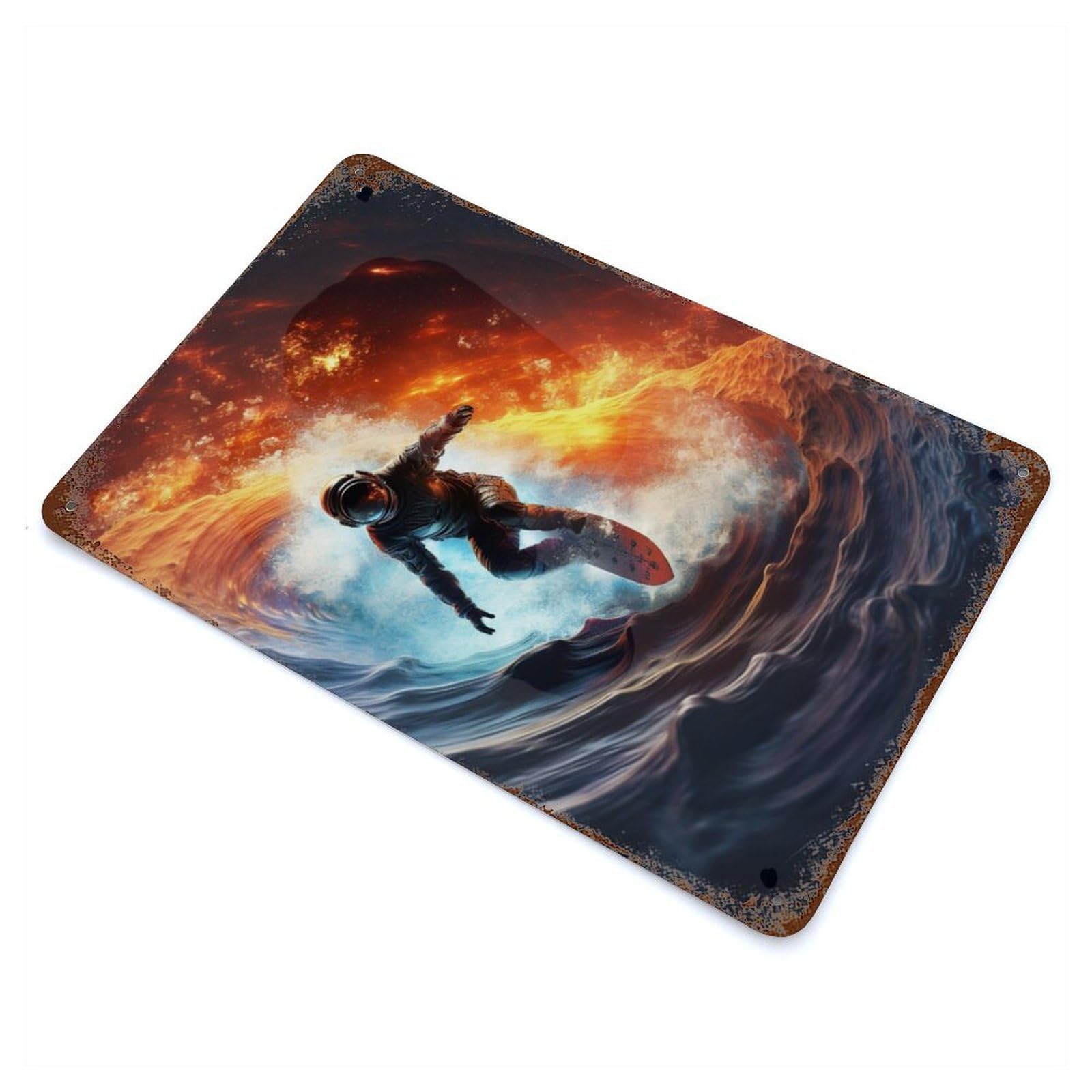Space Surfer Distressed Metal Wall Sign 11.8"x7.9", for Farmhouse, Kitchen And Entryway Decor, Rustic Home Decor