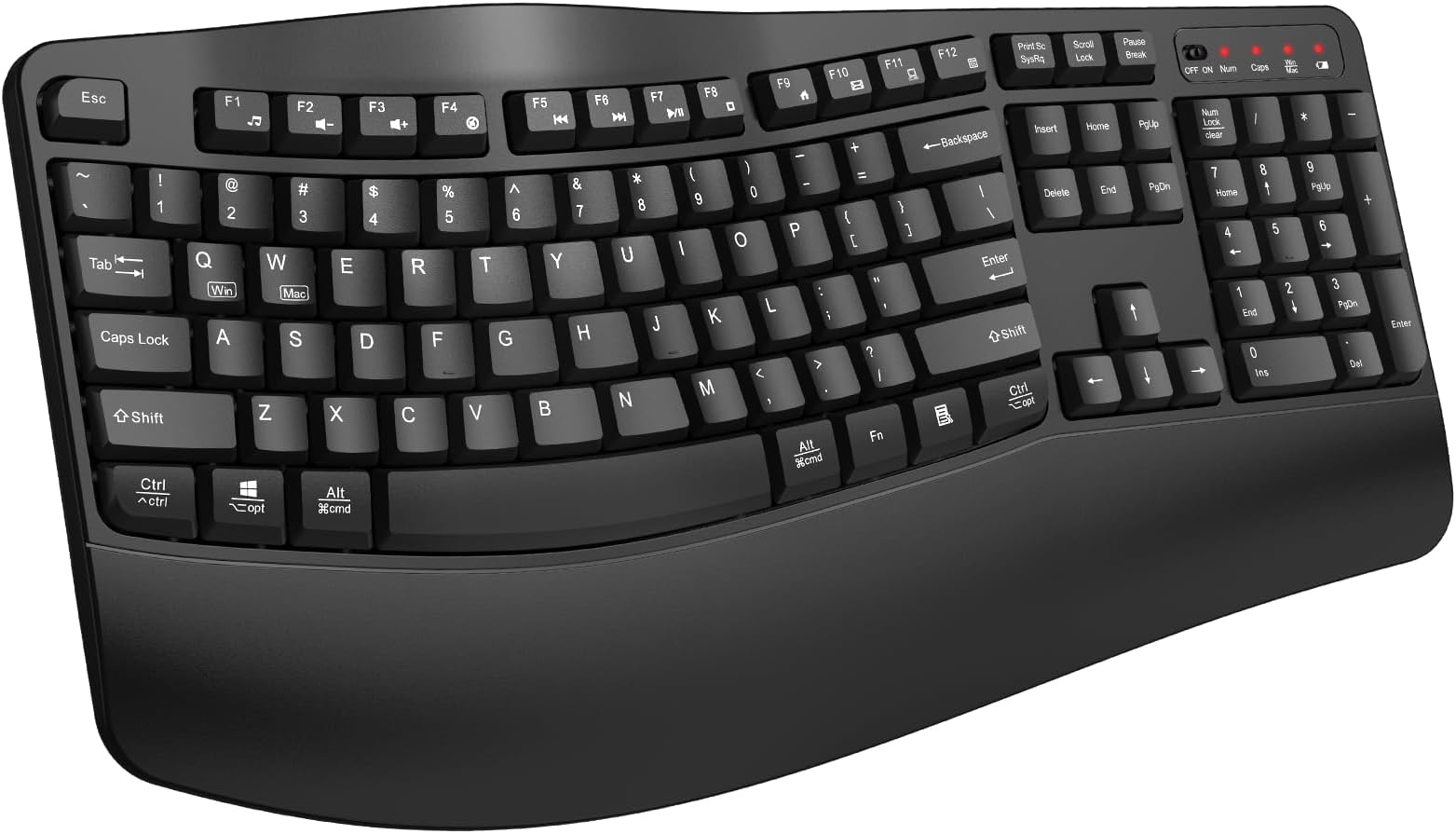 EDJO Ergonomic Wireless Keyboard with Wrist Rest, Wave Keys, for Large Hands, 2.4GHz Full Size Ergo Cordless USB Computer Keyboard, Comfortable Natural Typing, for Laptop, Mac, Windows (Black)