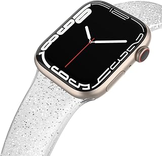 EDIMENS Sport Band Compatible with Apple Watch Bands 41mm 38mm 40mm, Shiny Bling Glitter Silicone Soft Thin Small Replacement Band Compatible for iWatch Series 8 7 6 5 4 3 2 1 SE Sport Edition Women