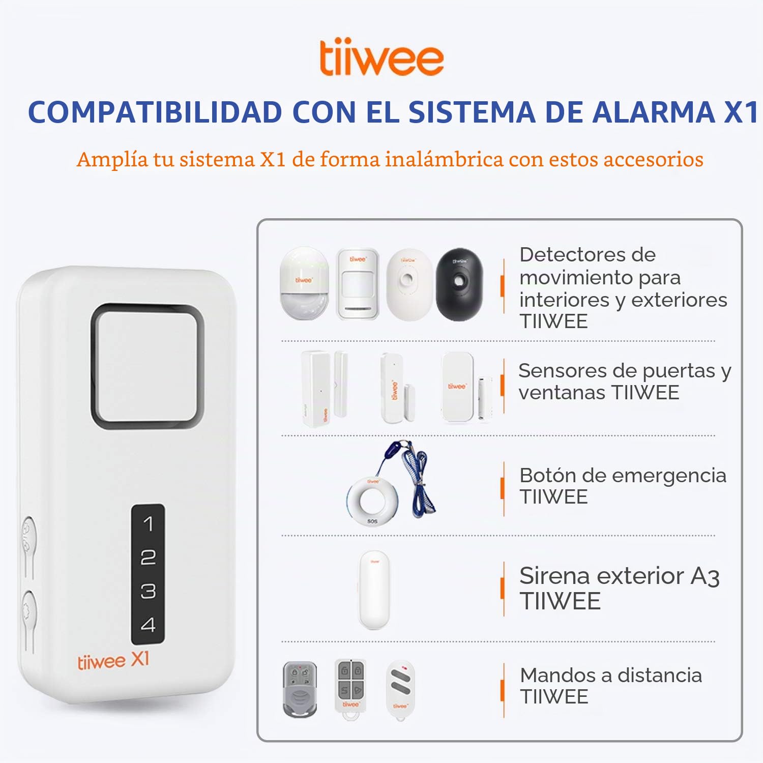 tiiwee X1 Sistema de Alarma para el Hogar - Inalámbrico - Sistema Completo con Sirena de 120 dB, 2 Sensores de Puerta y Ventana, 2 Controles Remotos