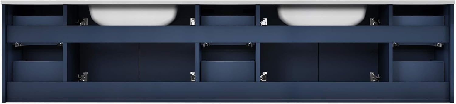 Home Geneva 84" Carrara Marble Top Double Vanity with Sinks in Navy Blue