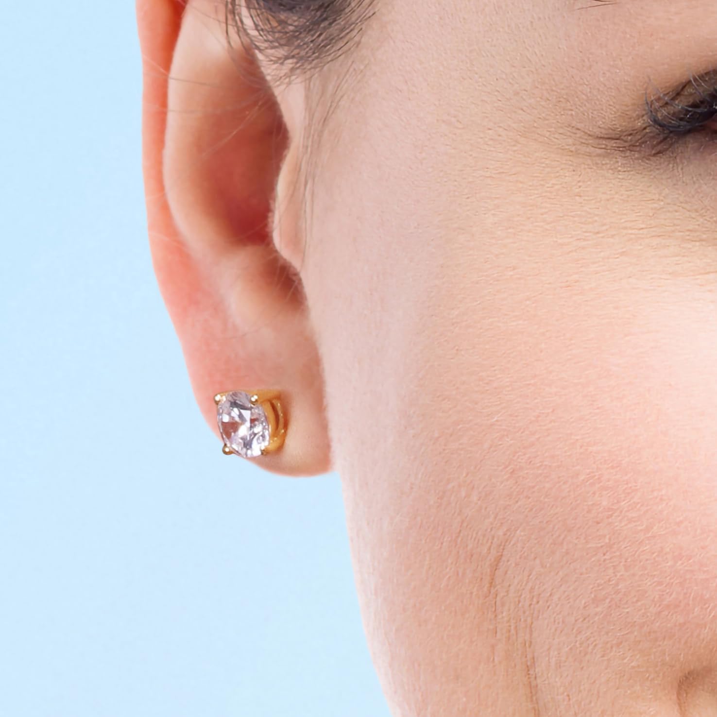 Princess Collection - "Everyday I'm Sparkling" - 22K Gold-Plated Solitaire Diamond-Like Cubic Zirconia Stud Earrings for Sensitive Ears