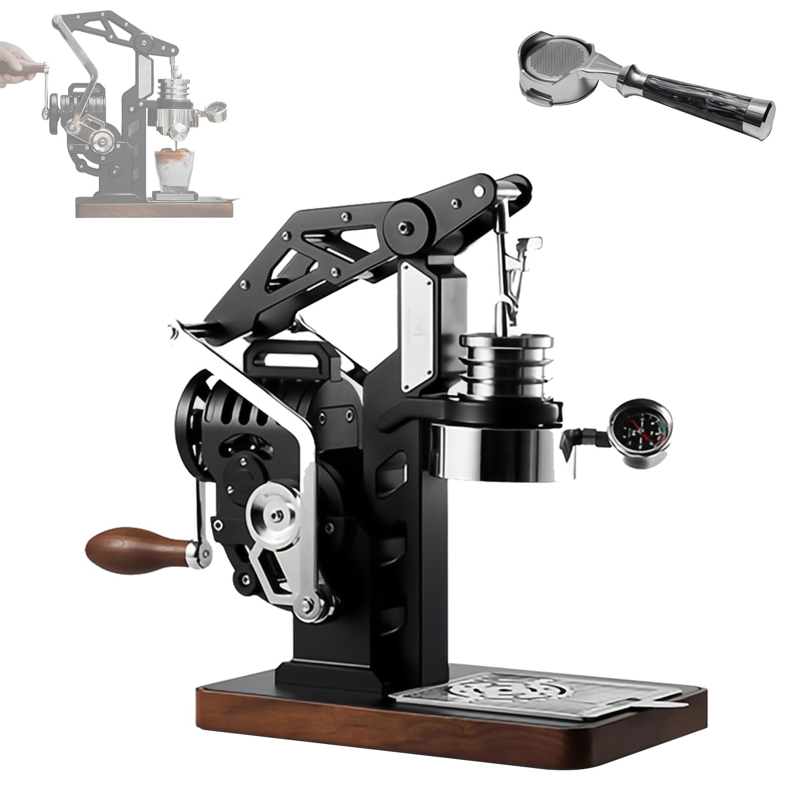 XNZJHPP 18 Bar Hand Cranked Espresso Machine - Mechanical Coffee Maker with Pressure Gauge & Adjustable Pressure for Home and Commercial Brewing (Without suitcase)