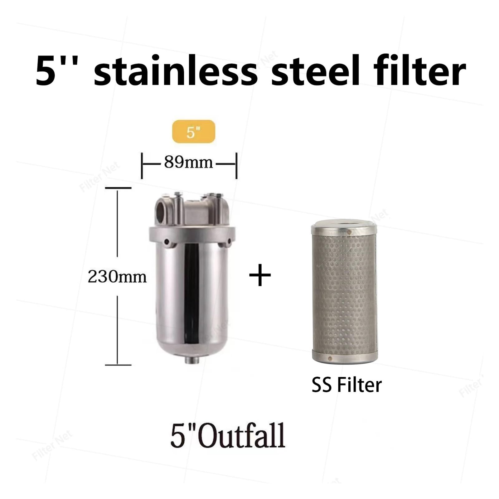 NSF-Filtergehäuse aus Edelstahl for 5"/10"/20"-Filterkartuschen, 1" NPT-Wasserfiltergehäuse for Wasser im ganzen Haus(5thread dn20 with SS)