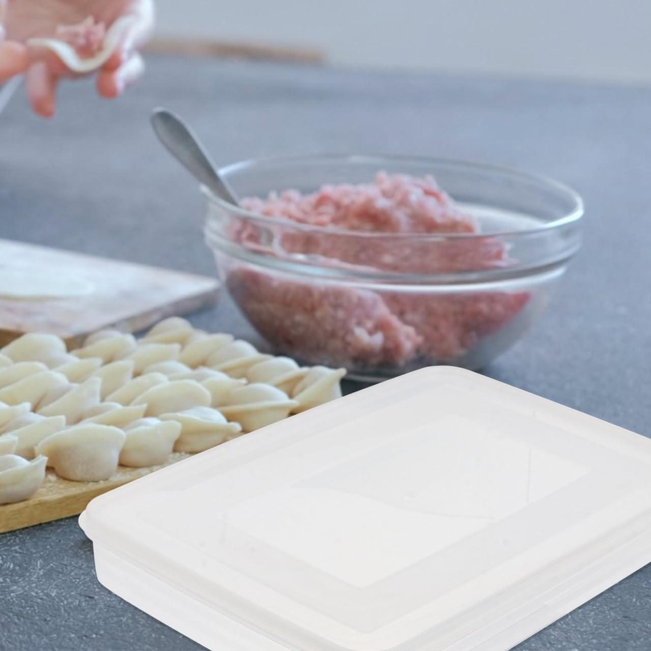 HOMSFOU 2pcs Dumpling Box Containers for Fridge Large Plastic Container Flat Storage Bins Stackable Food Storage Containers Refrigerator Box Dumpling Case Kitchen Supply Tray