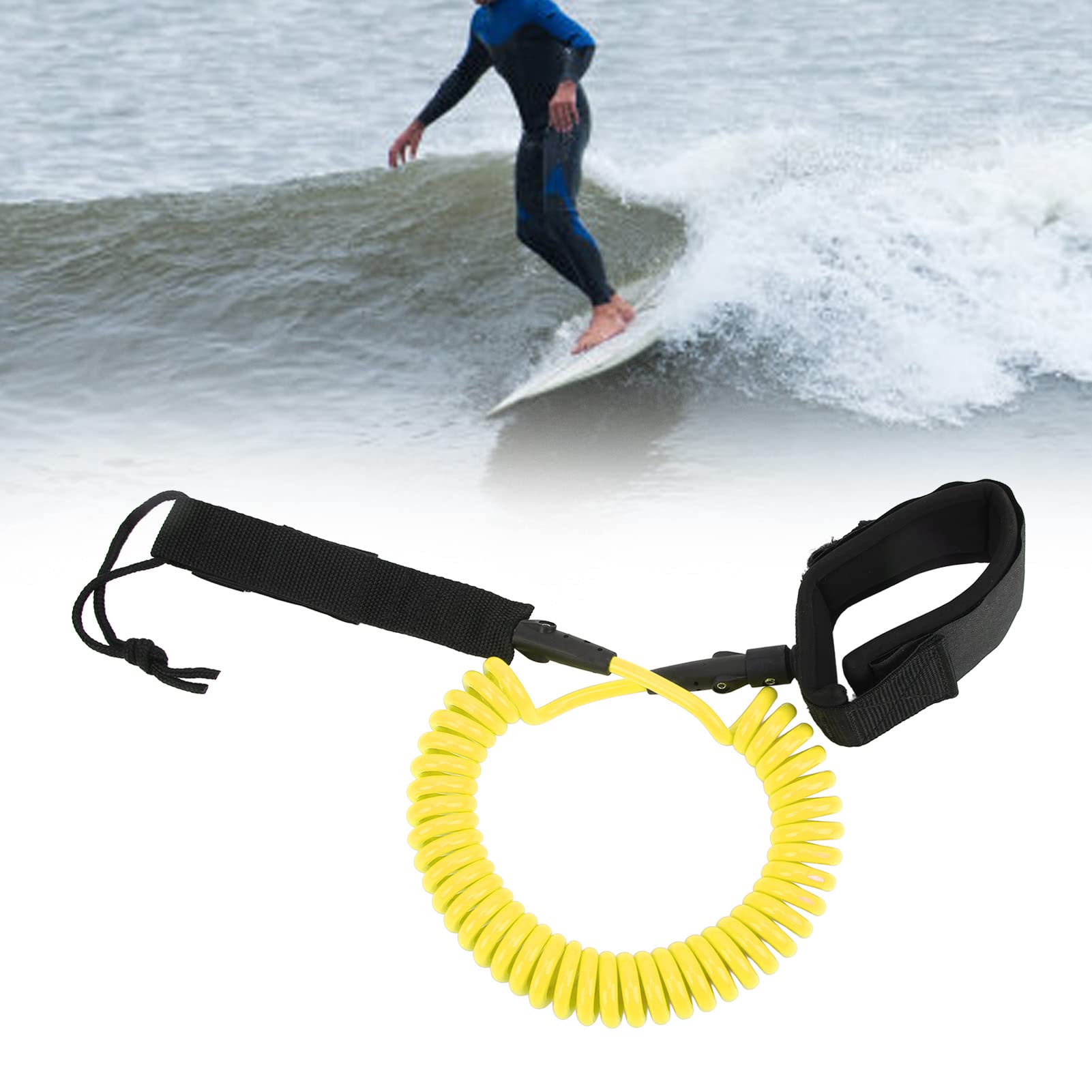 Yomiyuyr Surfboard Leash, 10ft Coiled Surfing Foot, TPU Surf Tow for Wakesurfing and Watersports (Yellow)