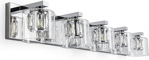 Moderna lámpara de pared de cristal cromado, 5 luces, lámpara de pared cromada, iluminación de baño