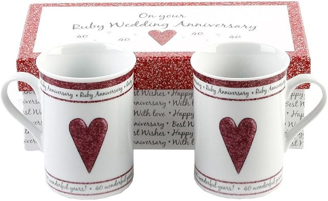 Pair of Gift Boxed Ruby Anniversary Mugs - 40th Anniversary